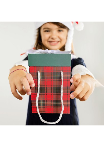 , Ekose desenli Yılbaşı Hediye Kutusu 4lü Set 9X9X15 cm Özel Tasarım Hediye Kutusu fırsatları