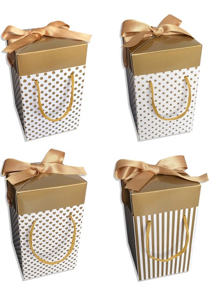 , Altım ve Beyaz renkli Hediye kutusu 4lü Set 9X9X15 cm Özel Tasarım Hediye Kutusu