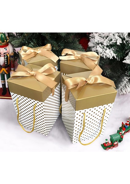 , Altım ve Beyaz renkli Hediye kutusu 4lü Set 9X9X15 cm Özel Tasarım Hediye Kutusu