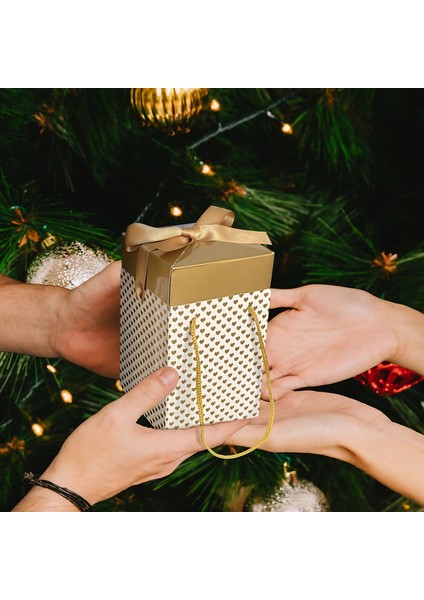 , Altım ve Beyaz renkli Hediye kutusu 4lü Set 9X9X15 cm Özel Tasarım Hediye Kutusu
