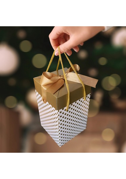 , Altım ve Beyaz renkli Hediye kutusu 4lü Set 9X9X15 cm Özel Tasarım Hediye Kutusu