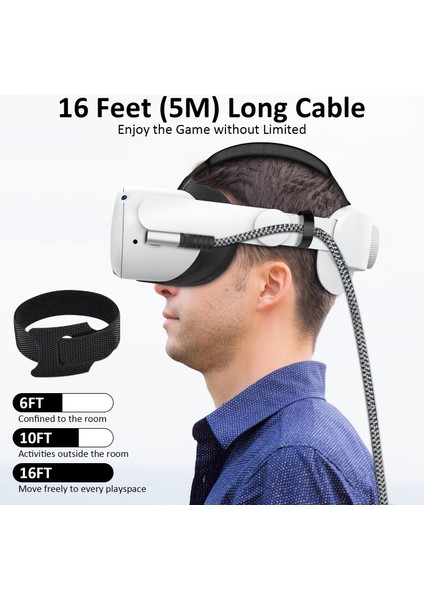 Vr-C Oculus Quest ile Uyumlu Vr5 Link Kablosu 5 M, 5gbps USB 3.2 Gen 1 Hızlı Veri Aktarımı, Hızlı Şarj Usb-C, Quest 2 Uyumlu (Type C To Type C) Kablo