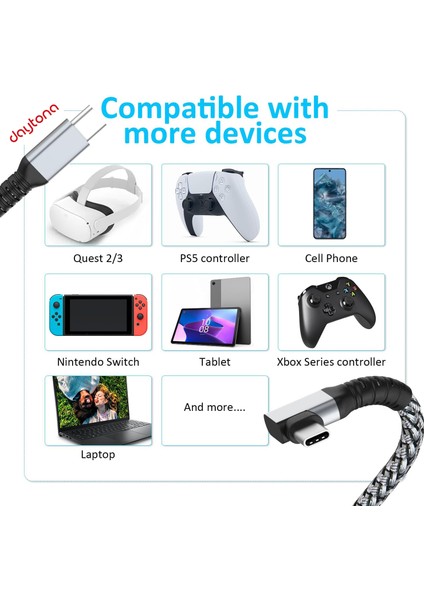 Vr-C Oculus Quest ile Uyumlu Vr5 Link Kablosu 5 M, 5gbps USB 3.2 Gen 1 Hızlı Veri Aktarımı, Hızlı Şarj Usb-C, Quest 2 Uyumlu (Type C To Type C) Kablo