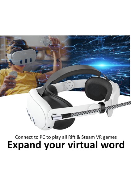 Vr-C Oculus Quest ile Uyumlu Vr5 Link Kablosu 5 M, 5gbps USB 3.2 Gen 1 Hızlı Veri Aktarımı, Hızlı Şarj Usb-C, Quest 2 Uyumlu (Type C To Type C) Kablo