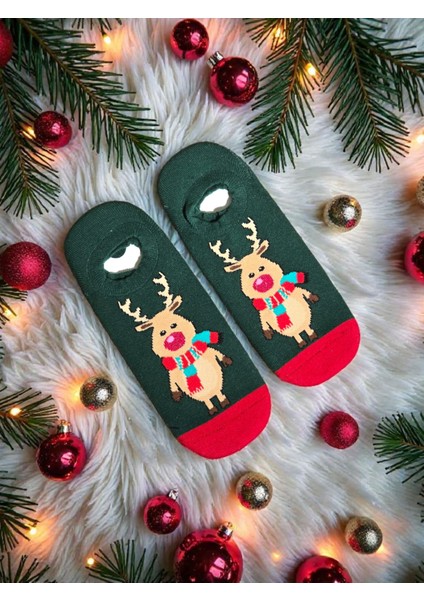 - Yılbaşı - Yeni Yıl Özel Desenli Premium Hediye Paketli - Patik Çorap