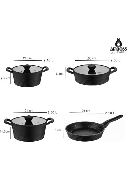 Vento 16 Parça Döküm Tencere Tava Sahan Seti (Siyah)