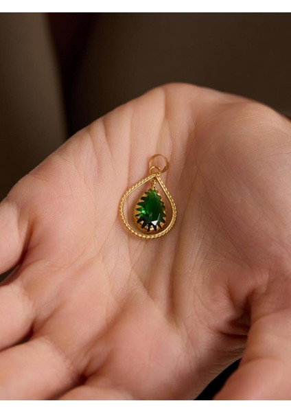 14 Ayar Altın Yeşil Taşlı Damla Çerçeveli Kolye Ucu fiyatları