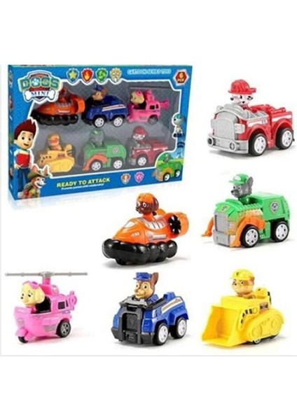 Paw Patrol Arabalı Oyuncak 6lı Set Oyuncak Paw Patrol Figür ve Arabaları 12 Parça Paw Patrol Figür