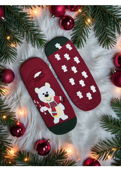 - Yılbaşı - Yeni Yıl Özel Desenli Premium Hediye Paketli - Patik Çorap