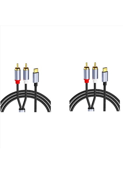 2x USB C Ila 2rca Ses Kablosu Adaptörü Tip-C Ila Çift Rca Sesli Video USB Kablosu Telefon Tablet 1m Için Uyumlu (Yurt Dışından)