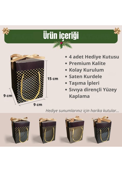 , Altın ve Siyah renkli Hediye kutusu 4 lü Set 9X9X15 cm Özel Tasarım Hediye Kutusu fiyatları
