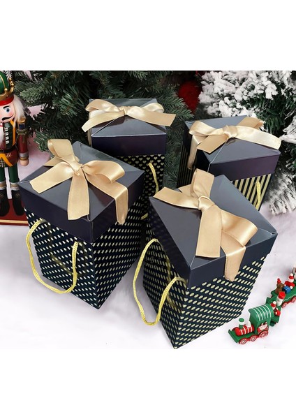 , Altın ve Siyah renkli Hediye kutusu 4 lü Set 9X9X15 cm Özel Tasarım Hediye Kutusu
