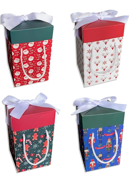 Yılbaşı Temalı 4lü Set 9X9X15 cm Özel Tasarım Hediye Kutusu