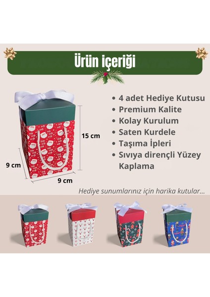 Yılbaşı Temalı 4lü Set 9X9X15 cm Özel Tasarım Hediye Kutusu fiyatları