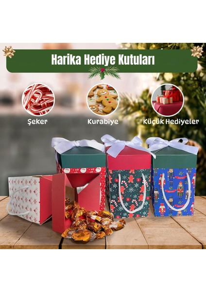 Yılbaşı Temalı 4lü Set 9X9X15 cm Özel Tasarım Hediye Kutusu modelleri