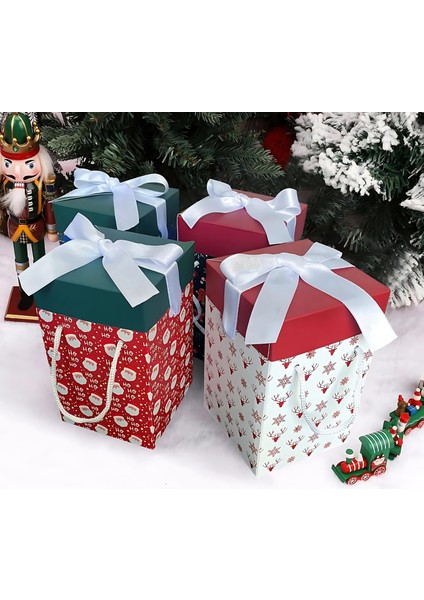Yılbaşı Temalı 4lü Set 9X9X15 cm Özel Tasarım Hediye Kutusu fırsatları
