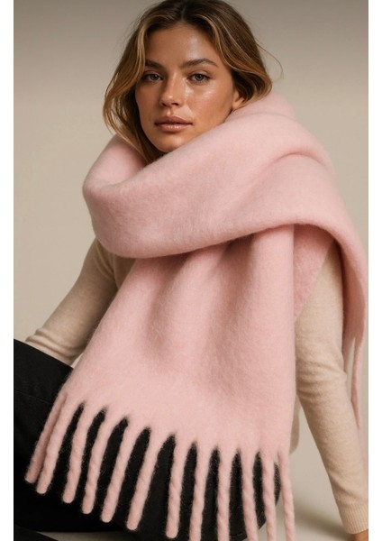 Pembe Soft Yumuşak Dokulu Puffy Atkı Şal