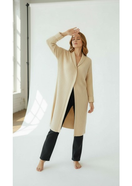 Kadın Şal Yaka Oversize Uzun Triko Hırka