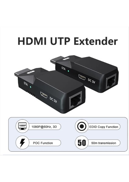HDMI Uyumlu 165FT Ses Video 1080P Cat5 Cat6 Ethernet Kablo Iletimi Kayıpsız Sinyal Uzun Mesafe Adaptörü (Yurt Dışından) modelleri