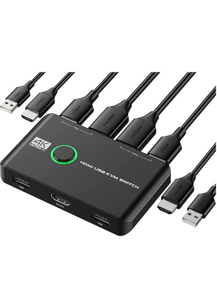4K Kvm Anahtarı USB HDMI Uyumlu Anahtarlar 2 Bilgisayar Için Klavye Fare Yazıcısını Paylaşın ve Monitör 4K 60Hz&#39 I Destekleyin (Yurt Dışından)