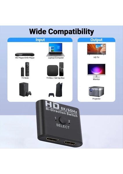 8k 60Hz HDMI Uyumlu Anahtar Ayırıcı Iki Yönlü 1x2/2x1 Ps4 Tv Kutusu Anahtarlayıcı Için HDMI Uyumlu Anahtarlayıcı 2 In1 Çıkış (Yurt Dışından) modelleri