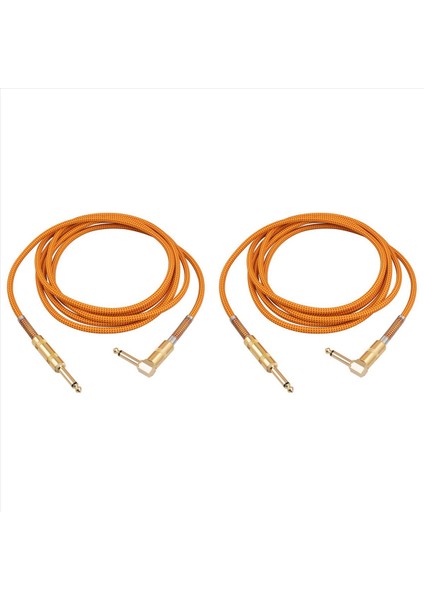 2x Gitar Enstrümanı Kablo 10FT Elektrik Enstrümanı Bas Amp Kordosu 1/4 Inç Doğrudan Sağ Açılı Kaplamalı 6 35MM Kablo (Yurt Dışından)