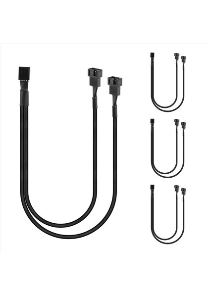 4 Paket Pwm Fan Splitter Kablosu Y Splitter Bilgisayar Pc Fan Güç Kablosu 4 Pin 1 Ila 2 Dönüştürücü Siyah Kollu Örgülü (Yurt Dışından)