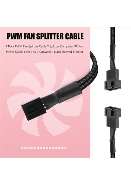 4 Paket Pwm Fan Splitter Kablosu Y Splitter Bilgisayar Pc Fan Güç Kablosu 4 Pin 1 Ila 2 Dönüştürücü Siyah Kollu Örgülü (Yurt Dışından) fırsatları