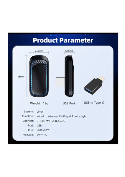Rgb Renkli Kablosuz Carplay Dongle Mini Kutu Fiş ve Oynatma Bluetooth Wifi Wıfı Apple Carplay (Usb) (Yurt Dışından) modelleri