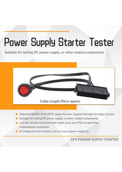 50CM Kablo Bakır Teneke Tel 24 Pimli Dişi Atx Psu Pc Güç Kaynağı Marş Test Cihazı Açma/kapama Anahtarı ile Jumper&#39 I Başlatın (Yurt Dışından) fırsatları