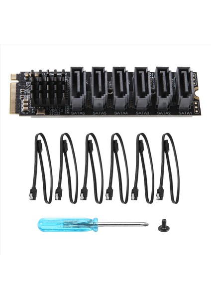 Pcıe&#39 Den Sata&#39 Ya 6gpbsx6-Port Genişletme Kartı+Sata Kablosu M 2 Mkey Pcı-E Rıser Kart M 2 Nvme-Sata3 0 ASM1166 Destek Pm (Yurt Dışından)
