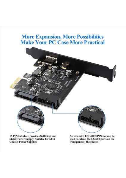 Pcı-E 1x-Usb 3 2 Gen1 Usb3 2 Tip-C Ön Adaptör Kartı 2 Bağlantı Noktası (Tip C+ Tip A) Genişletme Kartı (Yurt Dışından) fiyatları