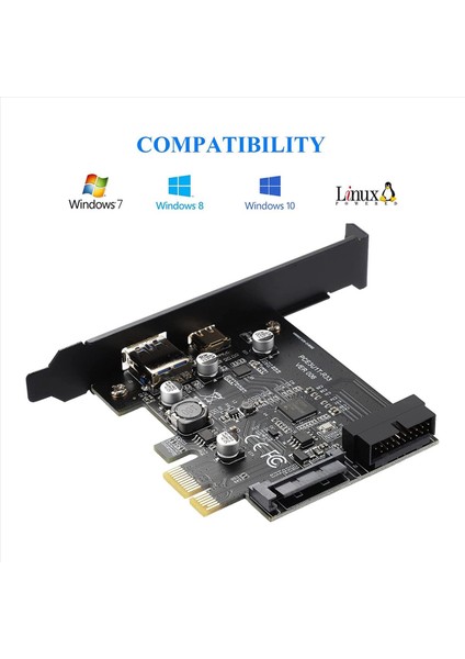 Pcı-E 1x-Usb 3 2 Gen1 Usb3 2 Tip-C Ön Adaptör Kartı 2 Bağlantı Noktası (Tip C+ Tip A) Genişletme Kartı (Yurt Dışından) modelleri