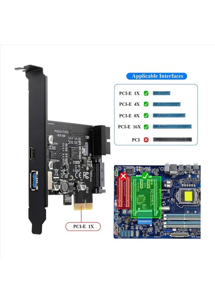 Pcı-E 1x-Usb 3 2 Gen1 Usb3 2 Tip-C Ön Adaptör Kartı 2 Bağlantı Noktası (Tip C+ Tip A) Genişletme Kartı (Yurt Dışından) indirimleri