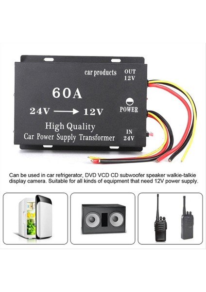 Araba Kamyonu Ses Güç Adaptör Redüktör 24V - 12V 60A Voltaj Azaltma Dönüştürücü (Yurt Dışından) modelleri