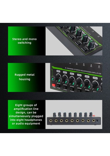 8 Kanallar Mini Stereo Kulaklık Amplifikatörü HA800S Pro Ultra Kompakt Ses Amplifikatörü Güç Adaptörü Us Fişi ile (Yurt Dışından)