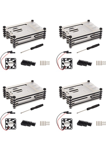 Raspberry Pi 4 Model B Için 4x Akrilik Şeffaf / Berrak ve Siyah Kasa Kapağı Raspberry Pi 4b Için Soğutma Fanı ile (Yurt Dışından)