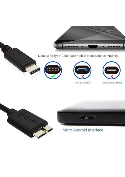 3x Sabit Sürücü Kablosu USB 3 1 Tip-C Erkek-Usb 3 0 Micro-B Tablet Telefonu Için Mikro B Erkek Veri Kablosu (Yurt Dışından) fiyatları