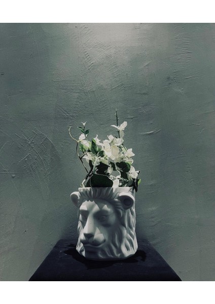 Dekoratif Aslan Başlı Saksı – 20X20 cm Polyester Vazo, Sanatsal Ev ve Ofis Aksesuarı modelleri