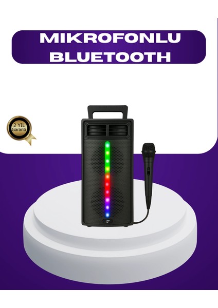 Bluetooth Işıklı Hoparlör – 2X5W Güç | USB + Tf Kart + Fm Radyo | Siyah Renk