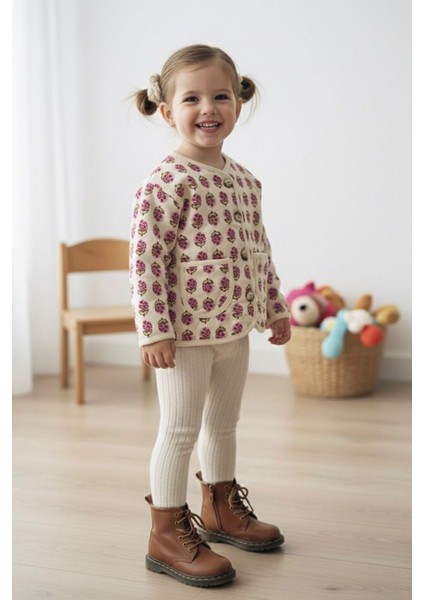 Çiçek Desenli Kız Çocuk Pamuklu Kapitone hırka - Mürdum fiyatları