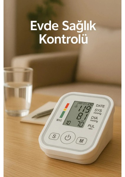 Dijital Türkçe Konuşan Koldan Tam Otomatik Tansiyon Ölçme Aleti Renkli Akıllı LCD Ekran Sesli Uyarı