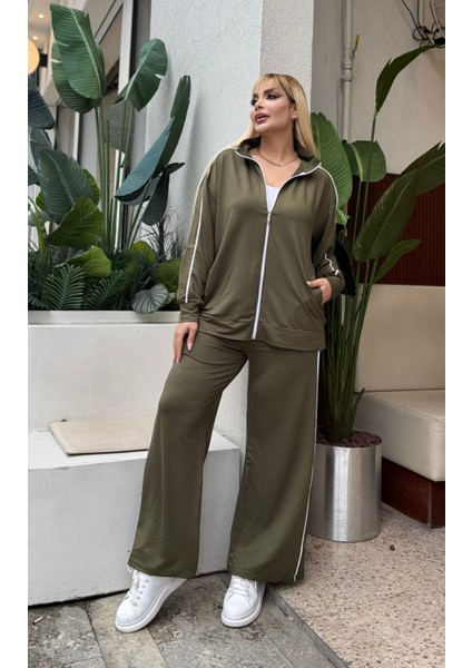 Kadın Büyük Beden Çift Biye Detay Likralı Kristal Iki Iplik Takım