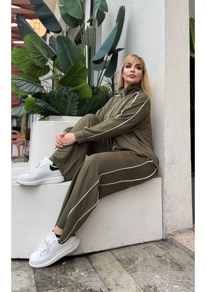 Kadın Büyük Beden Çift Biye Detay Likralı Kristal Iki Iplik Takım