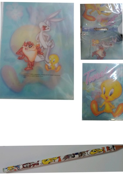 looney tunes tweety plastik klasör mavi-sarı+tweety kalem