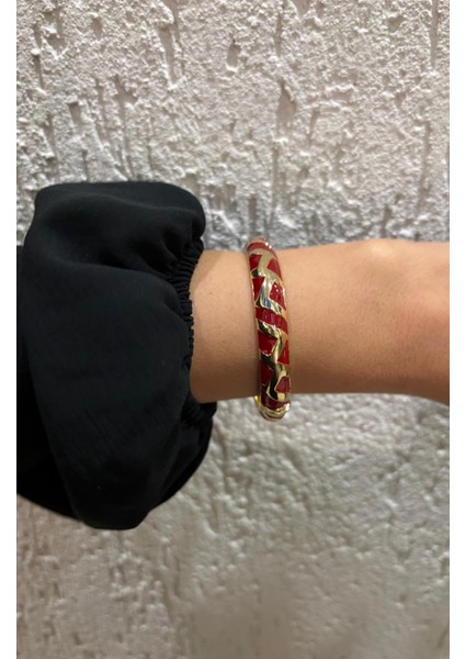 Özel Seri Üçgen Desen Kalın Bordo Renkli Kelepçe