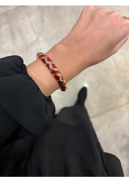 Özel Seri Üçgen Desen Kalın Bordo Renkli Kelepçe