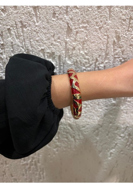 Özel Seri Üçgen Desen Kalın Bordo Renkli Kelepçe