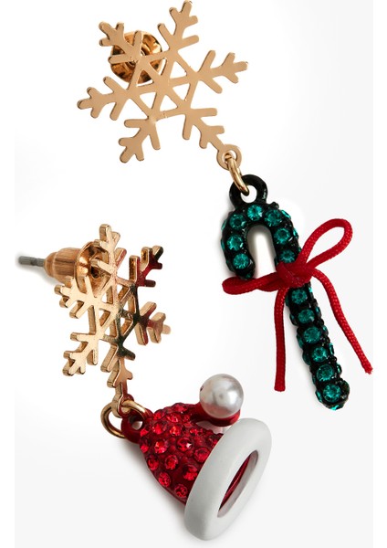 Yılbaşı Temalı Çok Renkli Taş Detaylı Asimetrik Kar Tanesi Küpe fiyatları