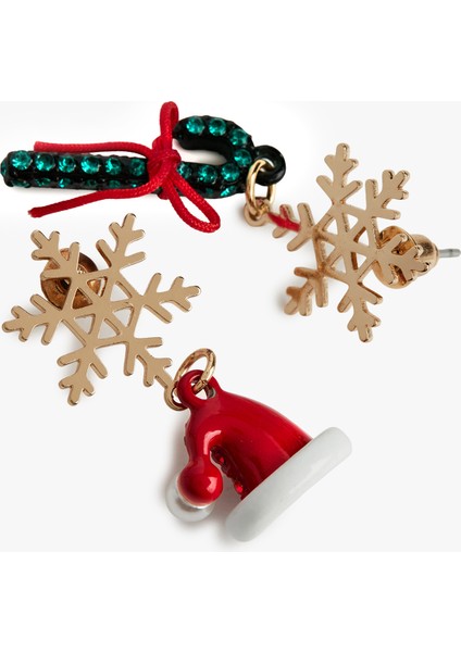 Yılbaşı Temalı Çok Renkli Taş Detaylı Asimetrik Kar Tanesi Küpe modelleri